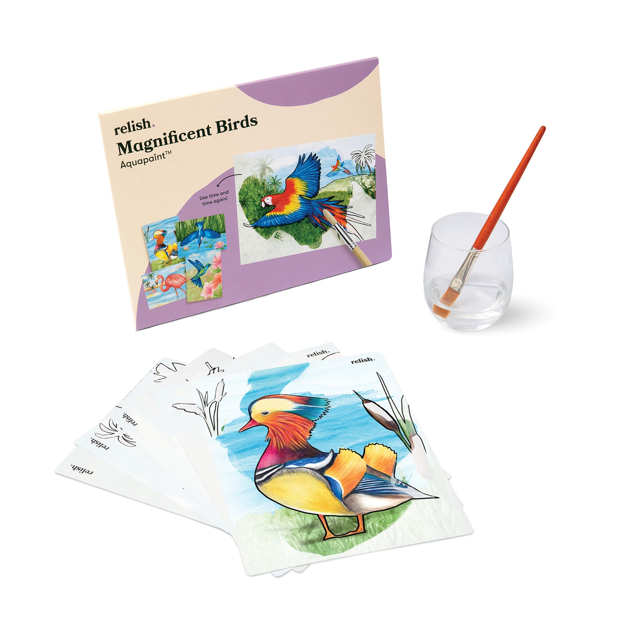 Malen mit Wasser: „Prächtige Vögel“, 5 wiederverwendbare Vorlagen, Aquapaint™ „Magnificient Birds"