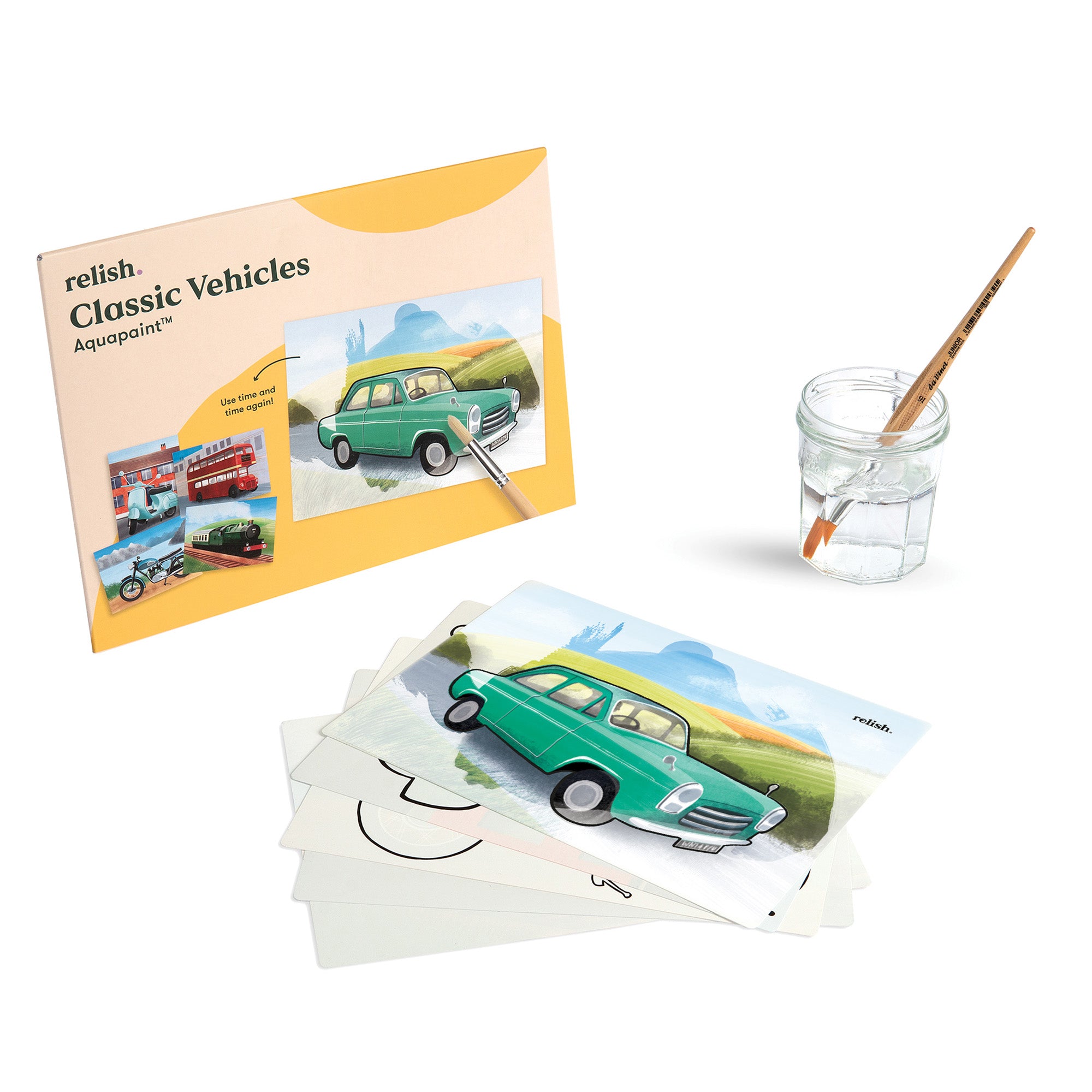 Malen mit Wasser: „Oldtimer“, 5 wiederverwendbare Vorlagen, Aquapaint™ „Classic Vehicles"