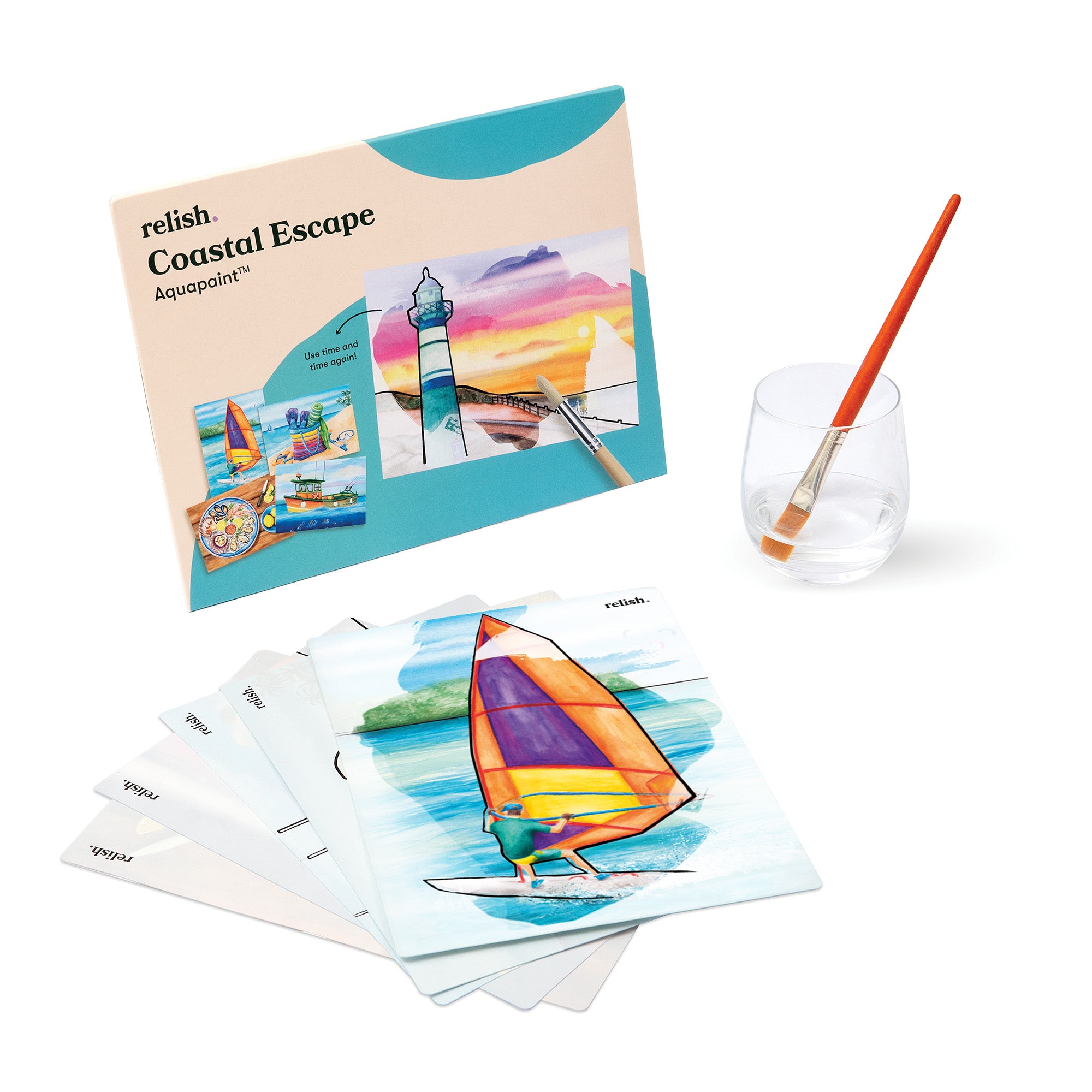 Malen mit Wasser: „Küstenflucht“, 5 wiederverwendbare Vorlagen, Aquapaint™ „Coastal Escape"