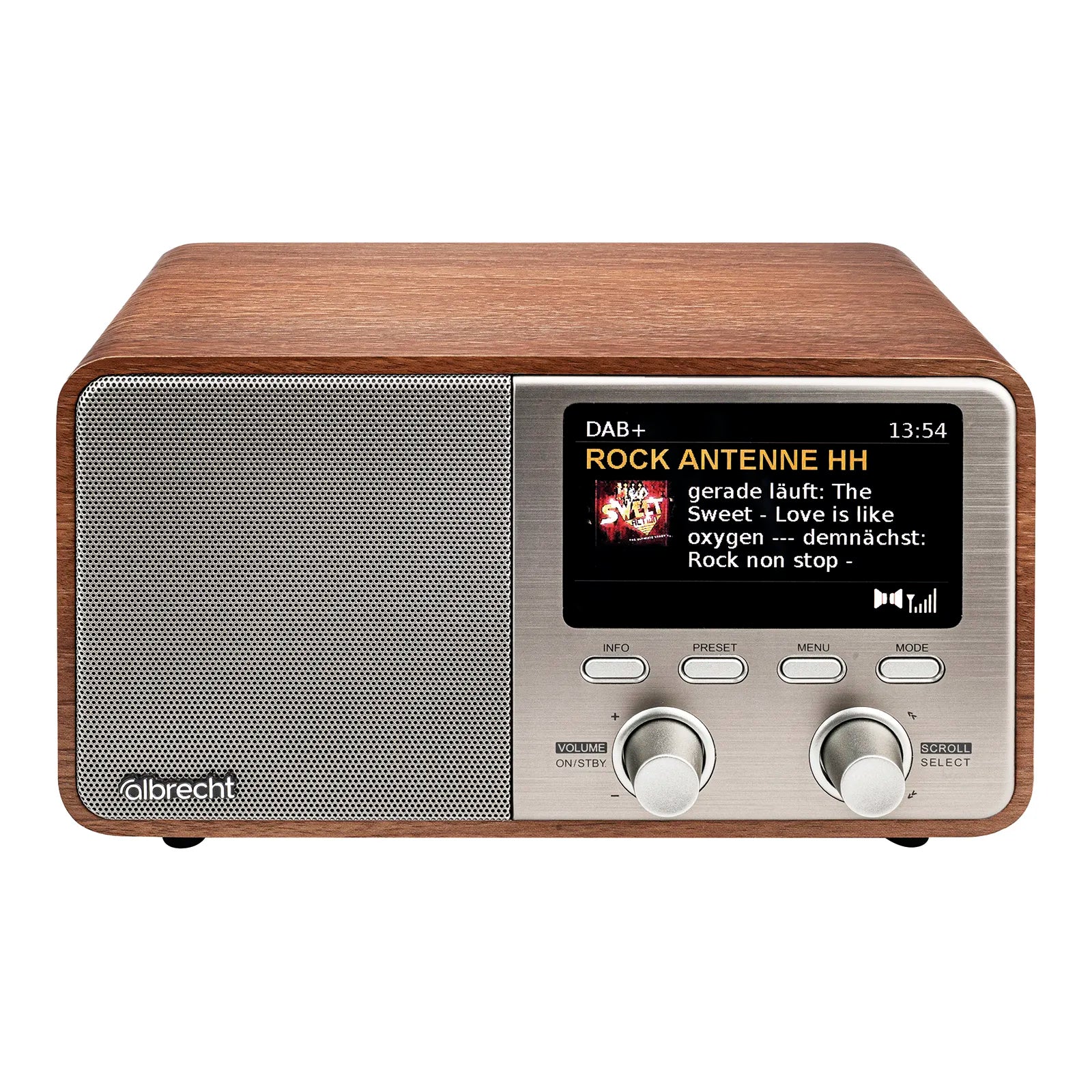 Digital-Radio DR760 von Albrecht im Retro-Design und sehr großem 4,3“ Farbdisplay, BT-Musikstreaming, 5-Watt-RMS-Lautsprecher mit Bassreflex