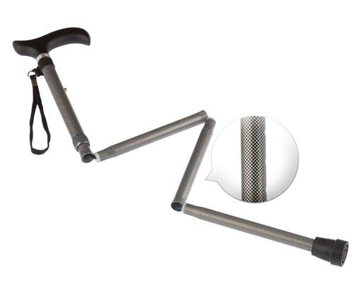 Faltbarer Aluminium-Gehstock mit Derby-Griff, höhenverstellbar, schwarz-silber