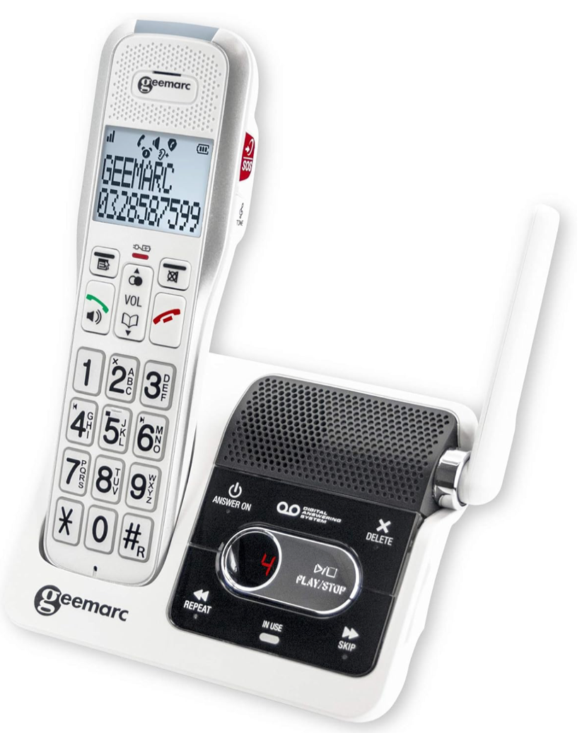 Schnurloses Senioren-Festnetztelefon mit mobiler Freisprecheinrichtung, Geemarc AmpliDect595 SOS PRO