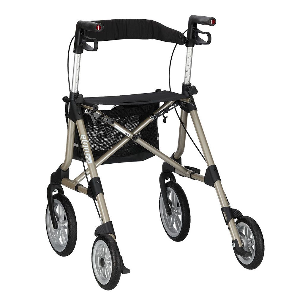 Rollator elan tour, klappbar, weiche strukturierte Räder, große Vorderräder, 60 cm Sitzhöhe