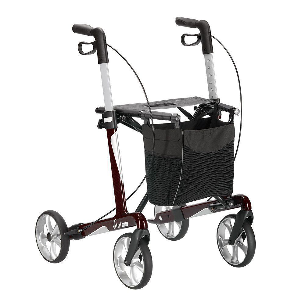 Rollator vital carbon, klappbar, höhenverstellbar, Carbonrahmen, rubinrot