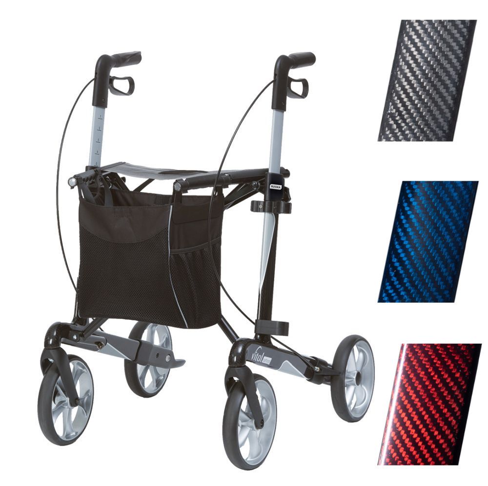 Rollator vital carbon, klappbar, höhenverstellbar, Carbonrahmen, rubinrot