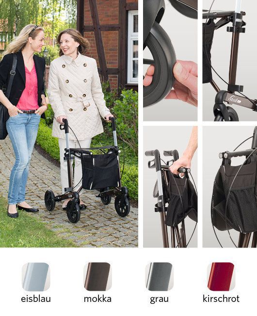 Rollator vital plus, klappbar, höhenverstellbar, Stoßdämpfung, Aluminiumrahmen, kirschrot