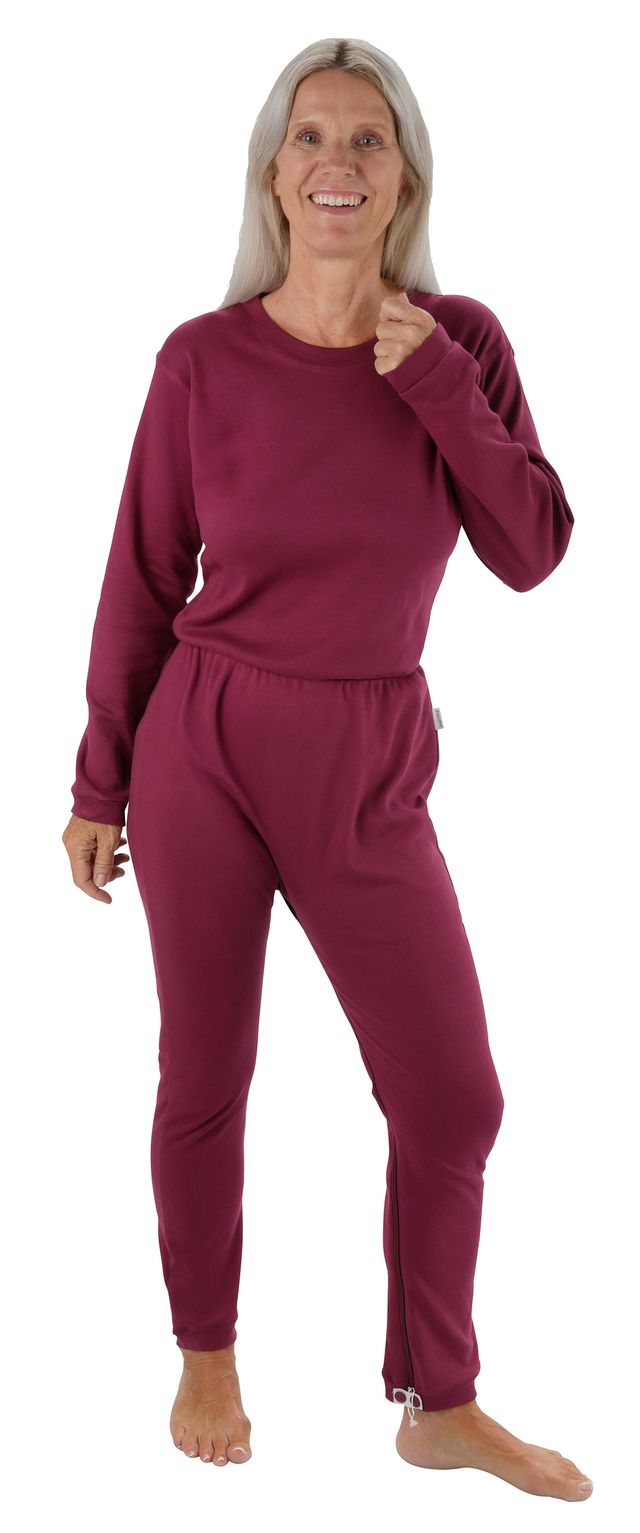Suprima Pflegeoverall Slim, lang, Rücken- und Beinreißverschluss, Baumwolle, unisex,  Erika (weinrot/lila)