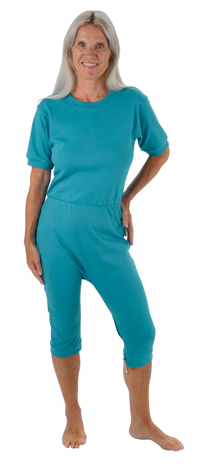 Suprima Pflegeoverall Slim, kurz, Rücken- und Beinreißverschluss, Baumwolle, unisex, Petrol (hellblau)