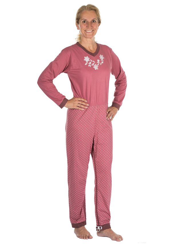 Suprima Pflege-Schlafanzug Blumenranke, lang, Rücken- und Beinreißverschluss – Baumwolle - Damen