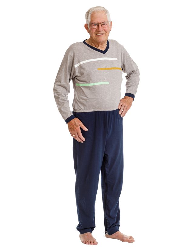 Suprima Pflege-Schlafanzug, lang, Rücken- und Beinreißverschluss – Baumwolle - unisex