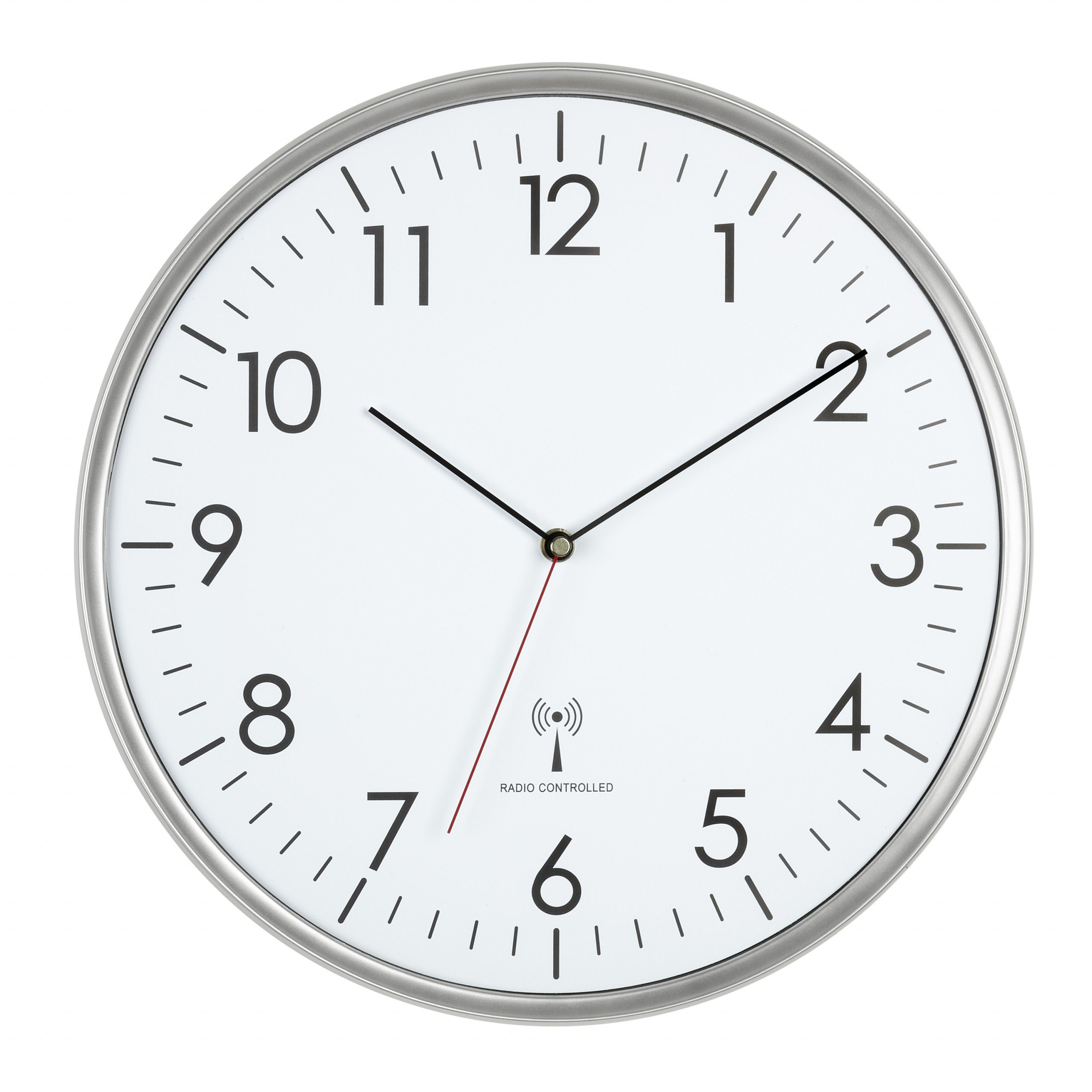 Analoge Funk-Wanduhr mit großem Zifferblatt, ø 33 cm, silbern