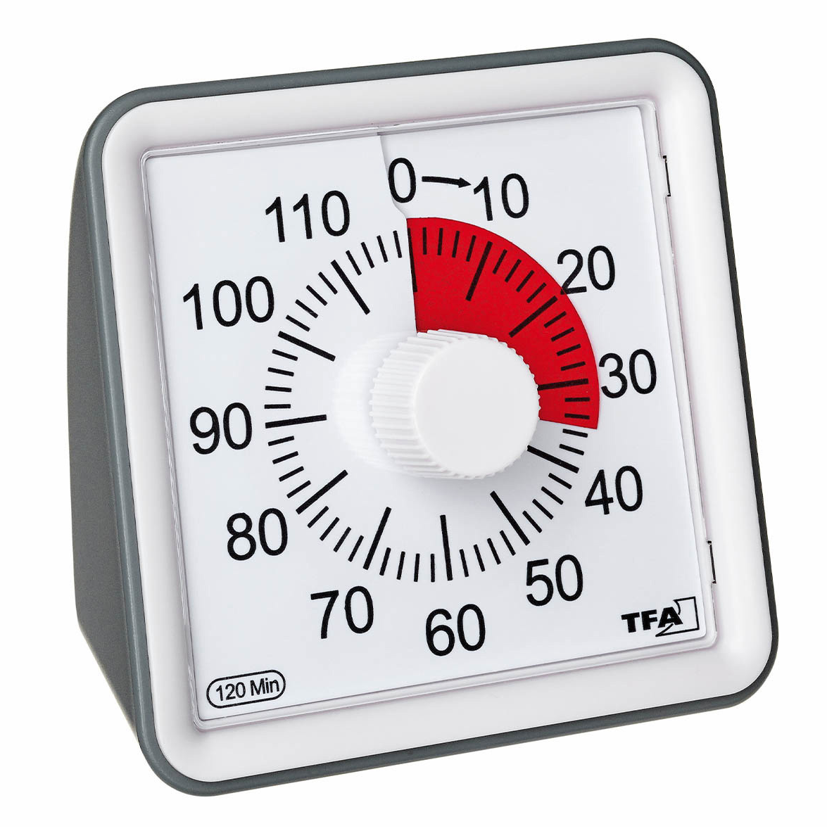 Senioren-Küchen-Timer mit roter Restzeit-Anzeige und Drehknopf, zwei Lautstärken, 1-120 Minuten