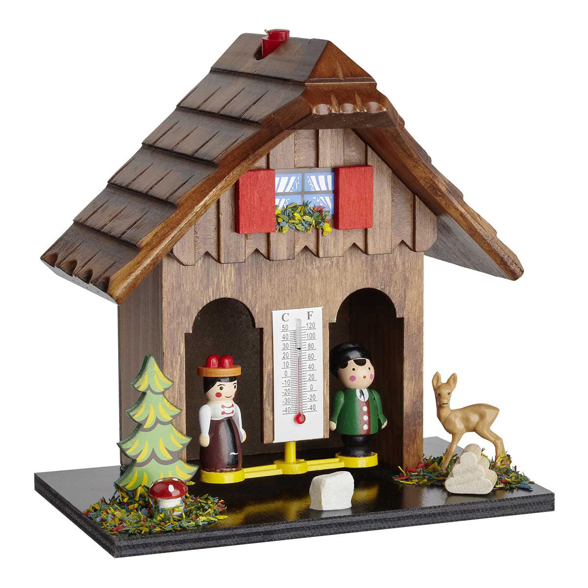 Nostalgisches Wetterhäuschen aus Holz – Hygrometer mit Thermometer