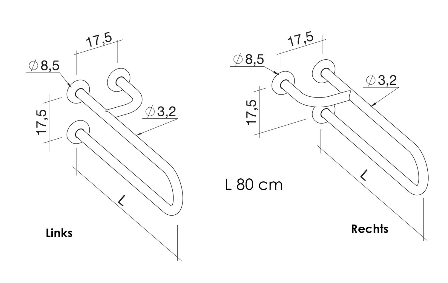 Easy Handle WC- und Waschbecken-Haltegriff, bis 150kg belastbar, 80 cm Länge, weiß