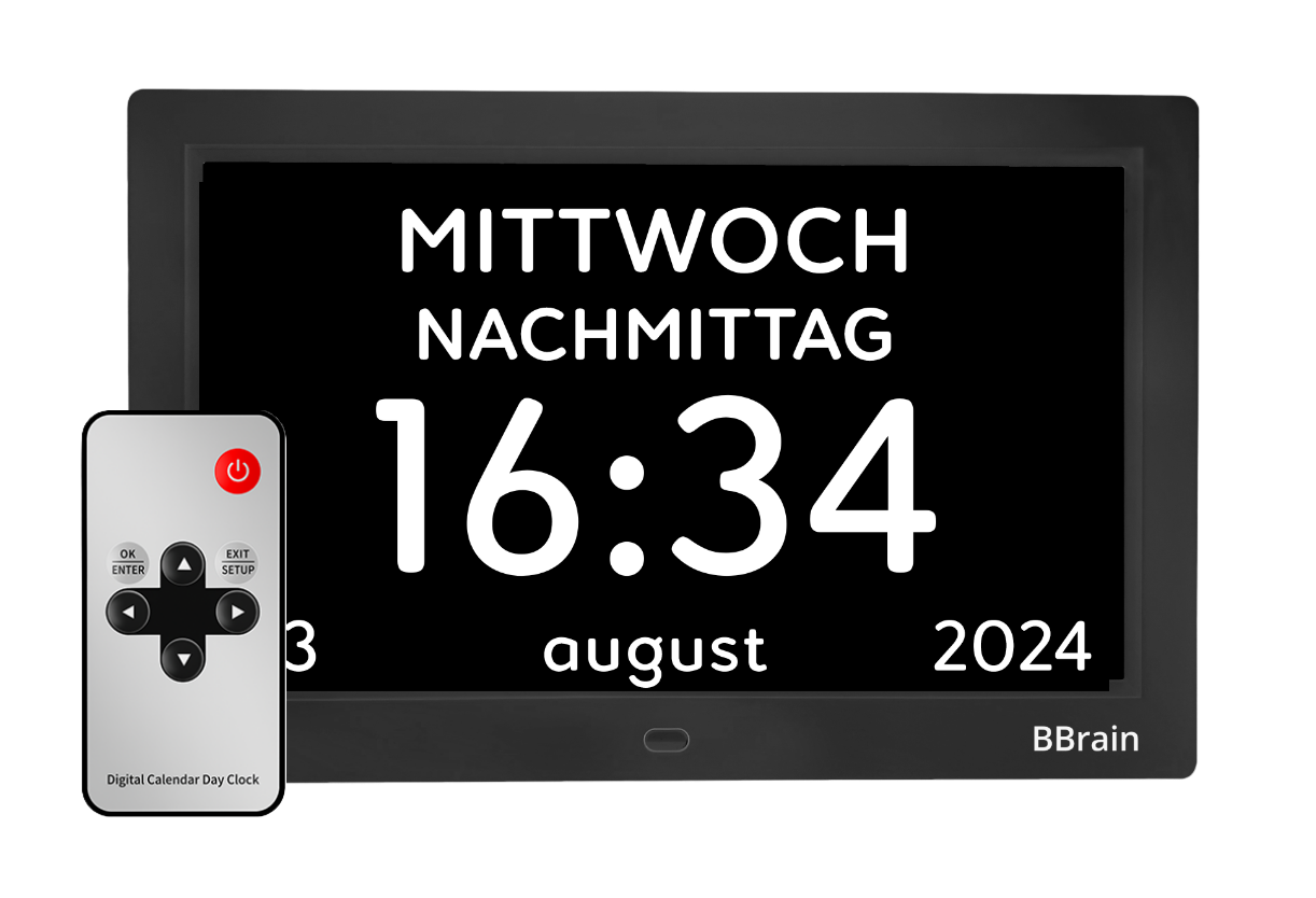 XL-Uhr mit vorprogrammierten Erinnerungen, 10 Zoll Bildschirm, BBrain Basic Analog Uhr