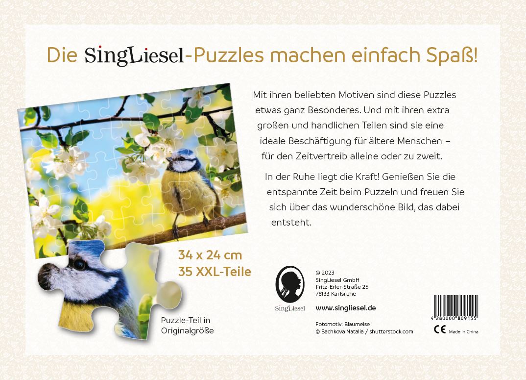 Senioren-Puzzle „Blaumeise“, 35 XXL-Teile, 34 x 24 cm, Puzzle für Menschen mit Demenz