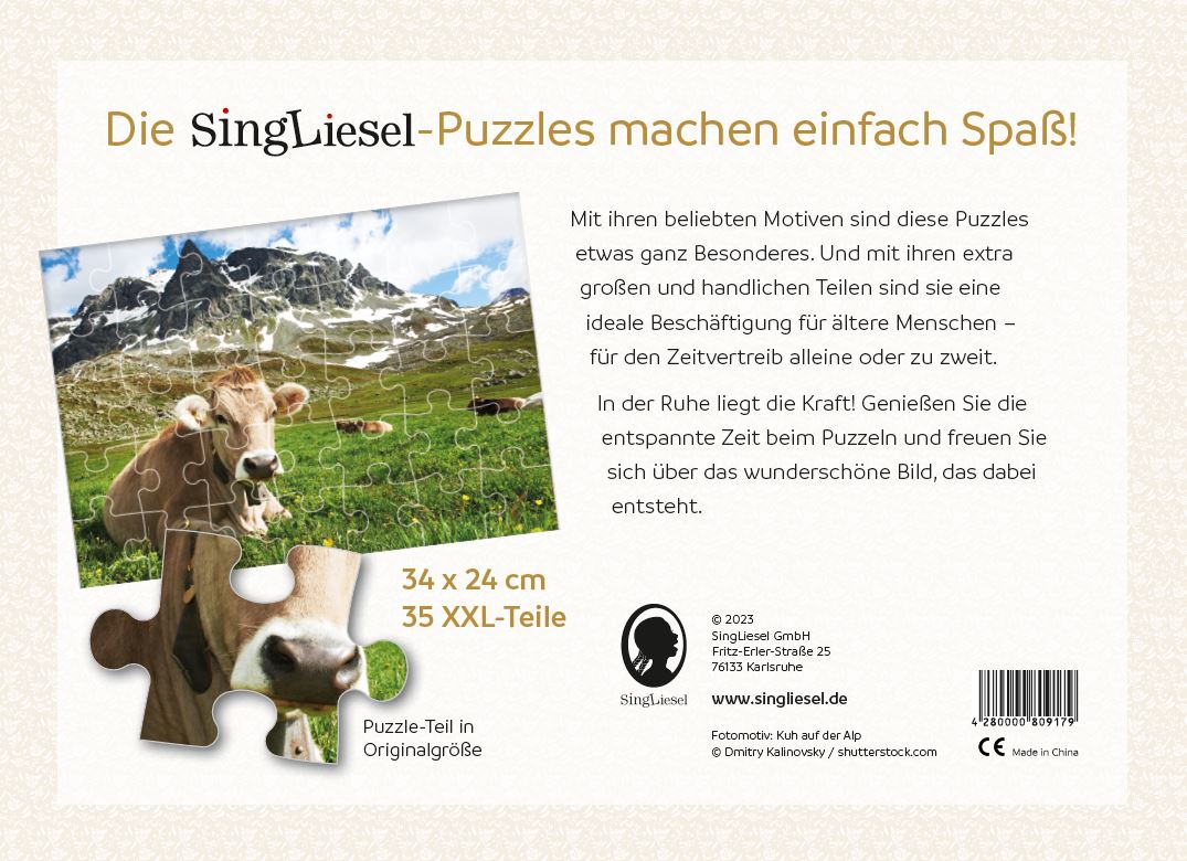 Senioren-Puzzle „Alpen“, 35 XXL-Teile, 34 x 24 cm, Puzzle für Menschen mit Demenz
