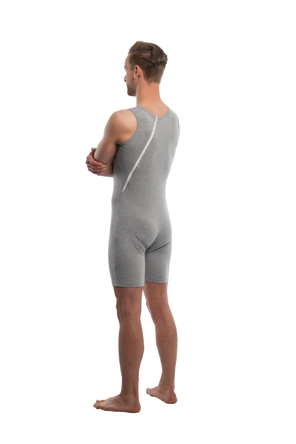 Suprima Pflegebody ohne Arm, kurzes Bein, Rückenreißverschluss, Baumwolle - unisex, grau