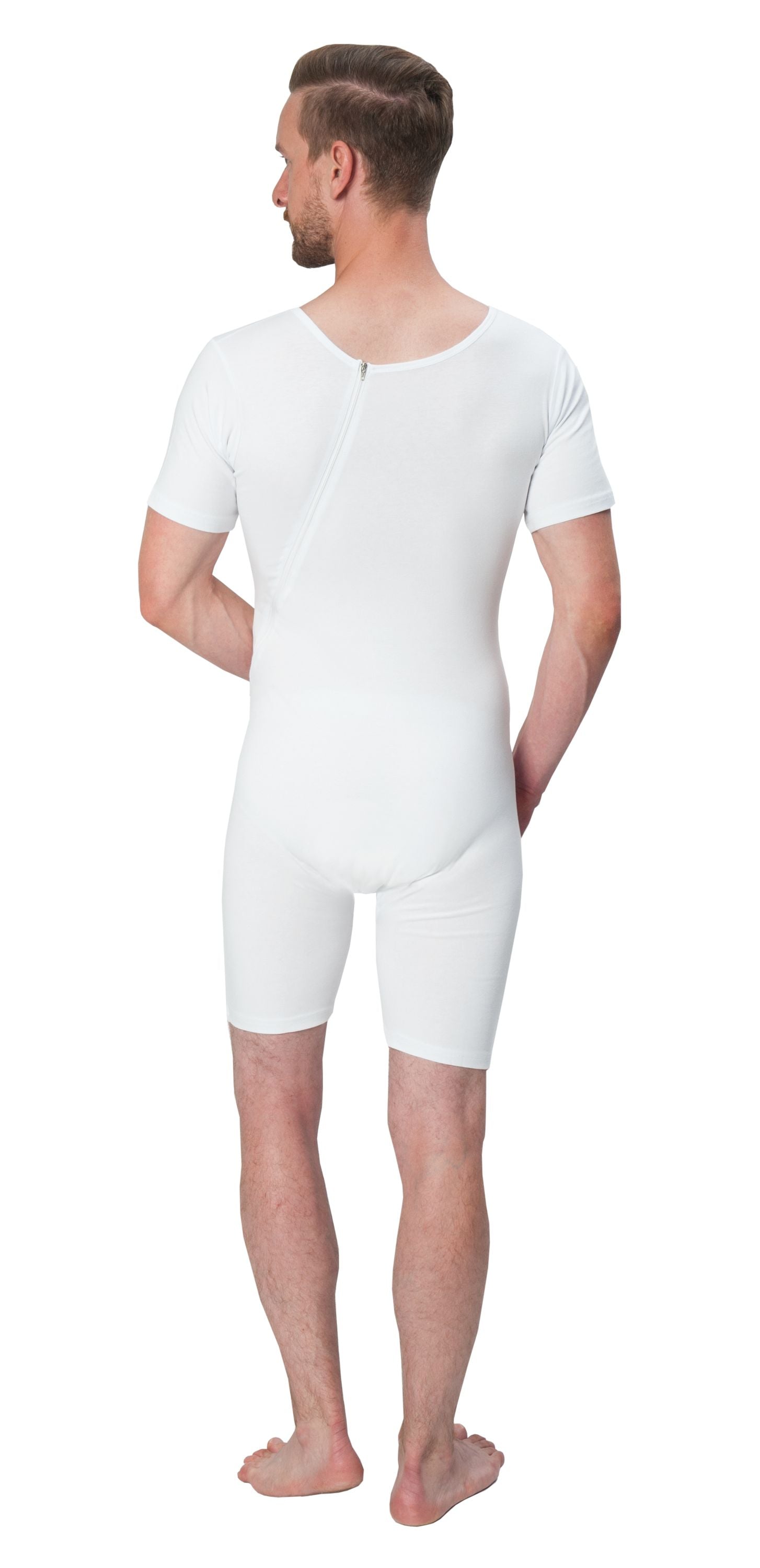 Suprima Pflegebody kurzer Arm, kurzes Bein, Rückenreißverschluss, Baumwolle - unisex, weiß