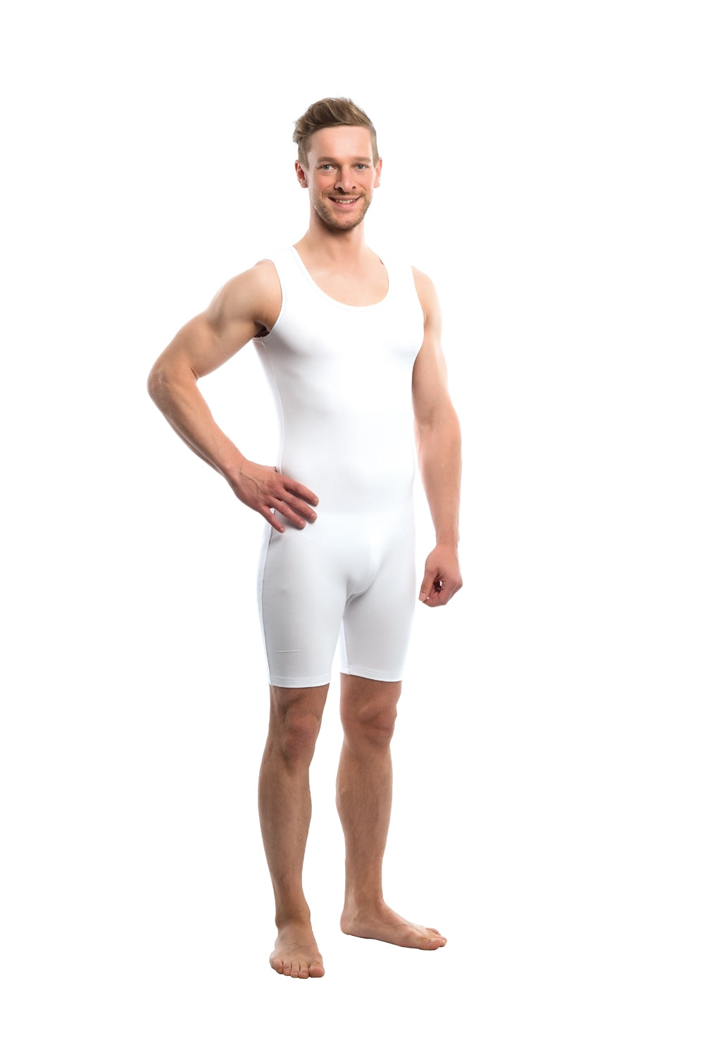 Suprima Pflegebody ohne Arm, kurzes Bein, Rückenreißverschluss, Baumwolle - unisex, weiß