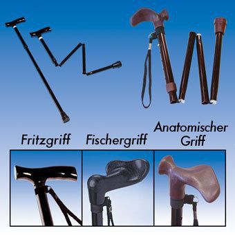 Faltbarer Aluminium-Gehstock mit Spezial-Griff, höhenverstellbar, für Links- oder Rechtshänder