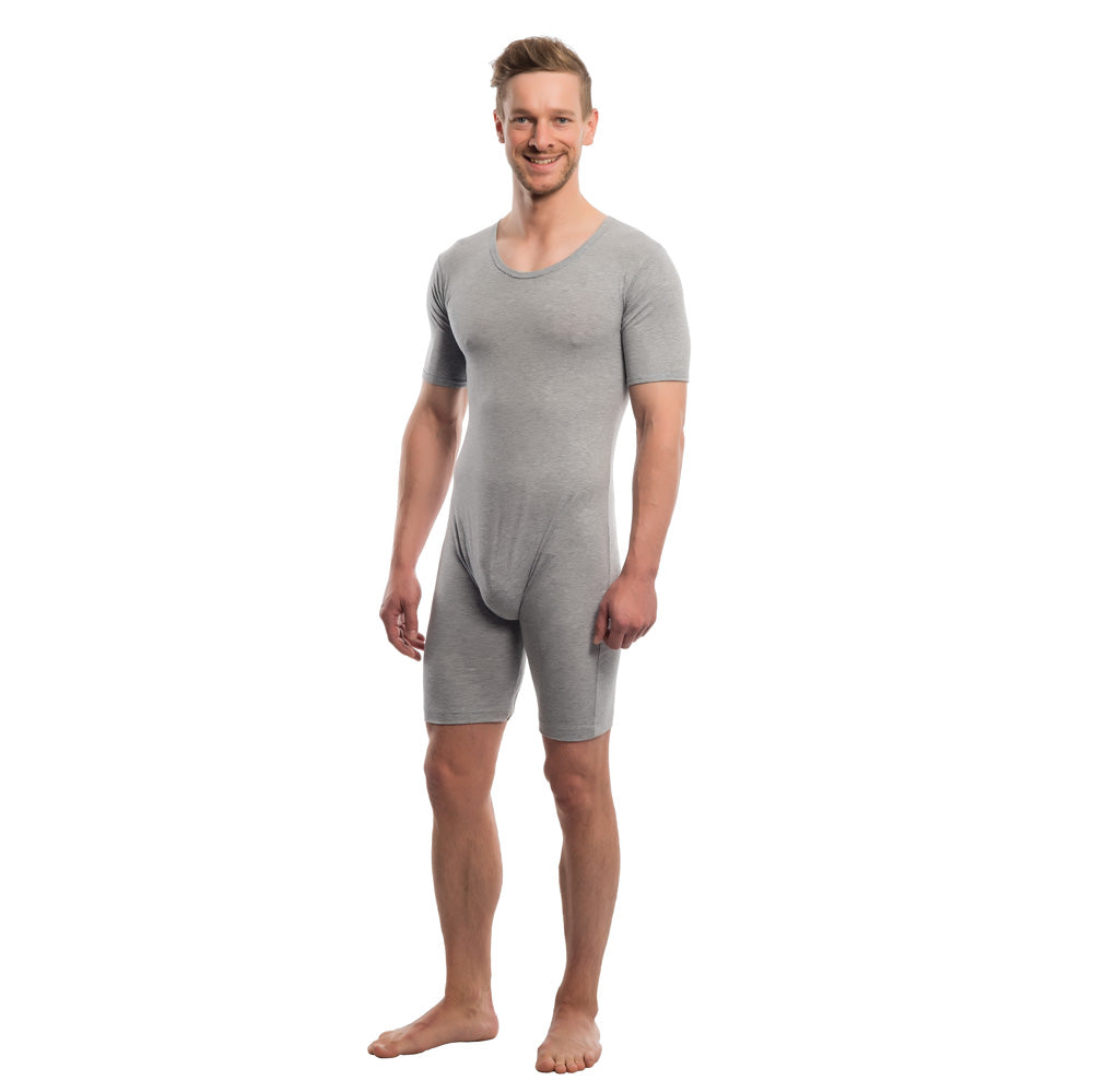 Suprima Pflegebody kurzer Arm, kurzes Bein, Beinreißverschluss, Baumwolle - unisex, grau