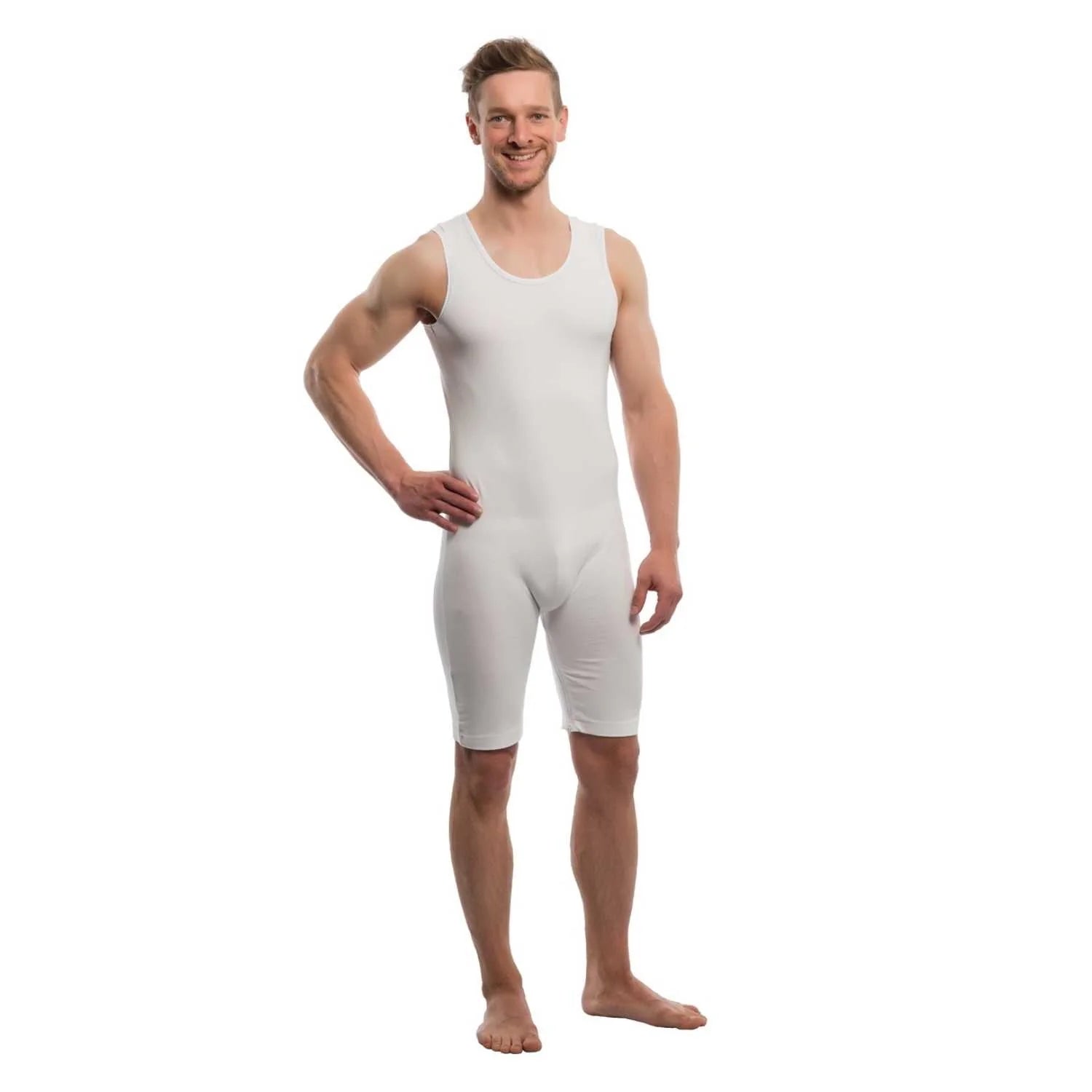 Suprima Pflegebody ohne Arm, kurzes Bein, Beinreißverschluss, Baumwolle - unisex, weiß