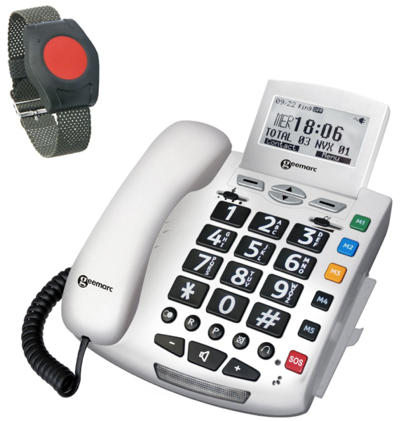 Notruftelefon ELDAT Fon Alarm APF03 Easywave mit Armband-Notrufsender RT26