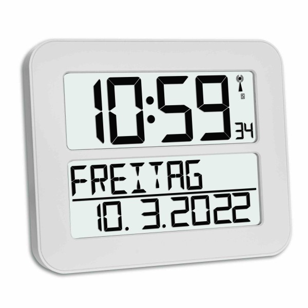 Funkuhr TimeLine MAX mit ausgeschriebenem Wochentag, 30 x 25,8 cm, Weckfunktion, weiß