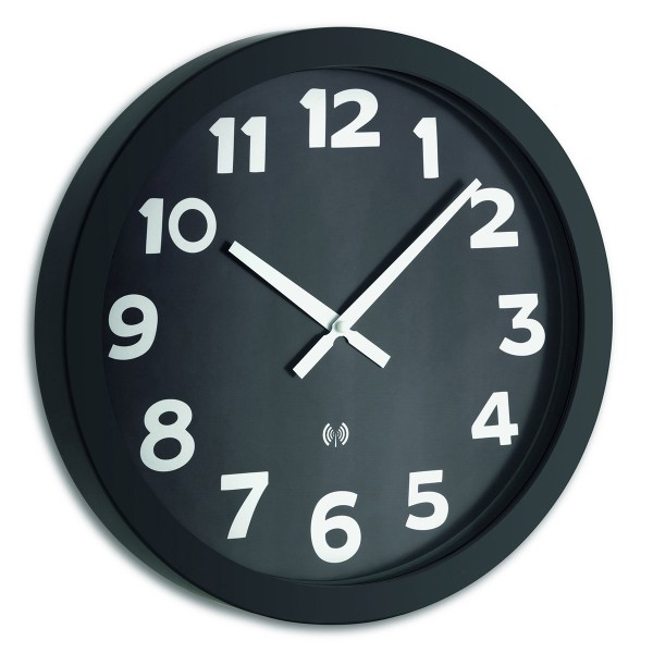 Analoge XL Funk-Wanduhr mit Metallrahmen, ø 40 cm, schwarz