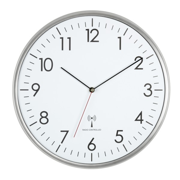 Analoge Funk-Wanduhr mit großem Zifferblatt, ø 33 cm, silbern