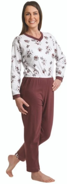 Suprima Pflege-Schlafanzug Floral, lang, Rücken- und Beinreißverschluss – Baumwolle - Damen