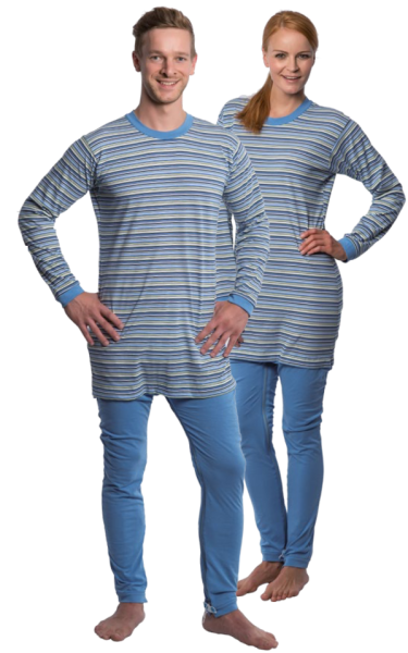 Suprima Pflegeoverall Pyjama, lang, Rücken- und Beinreißverschluss - gestreift – Baumwolle - unisex