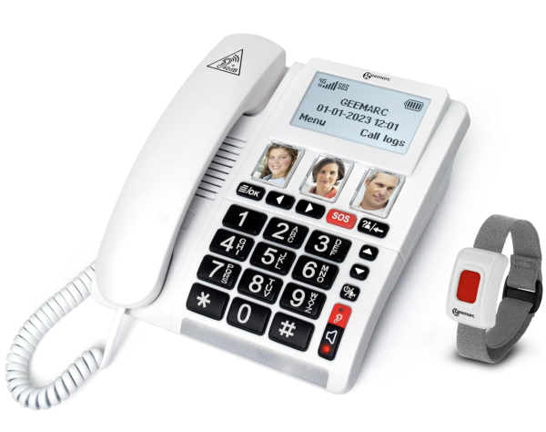 Senioren-Notruftelefon mit SIM Karten Steckplatz, Bildwahltasten und Notruf-Armband, Geemarc CL9000