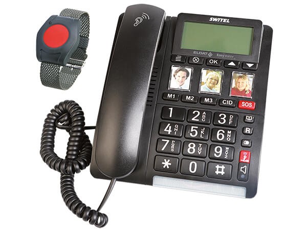 REVIVA für Menschen mit Demenz – Eldat - Easywave Fon Alarm APF01 - Telefon-Notruf-Set – Per Knopfdruck auf den Armbandsender wählt das Telefon nacheinander drei Rufnummern an.