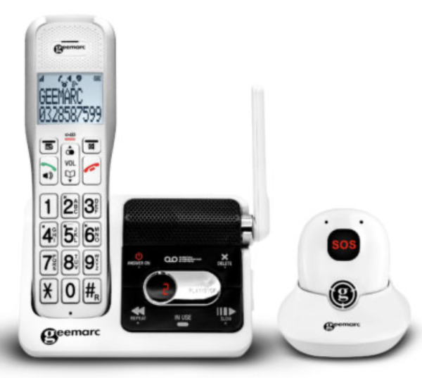 Schnurloses Senioren-Festnetztelefon samt Anhänger mit Freisprech, Geemarc AmpliDect595 SOS PRO