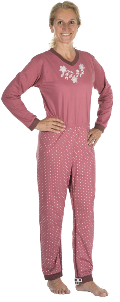 Suprima Pflege-Schlafanzug Blumenranke, lang, Rücken- und Beinreißverschluss – Baumwolle - Damen